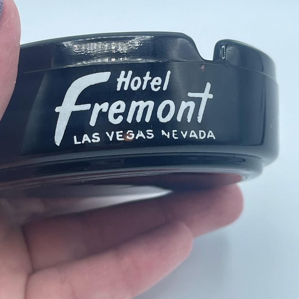 Vintage Hotel Fremont Las Vegas Nevada Black Glass Ashtray Casino History